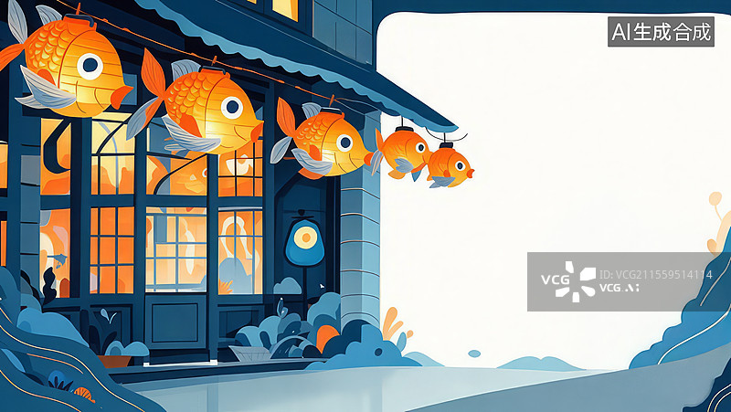【AI数字艺术】2D卡通居左-灯笼鱼路灯 灯笼橙深海刺猬夜归荧光厚涂手绘壁纸图片素材