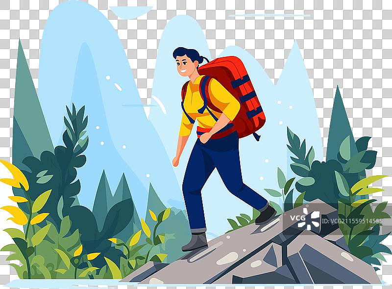 男性徒步旅行者背包探险山脉图片素材