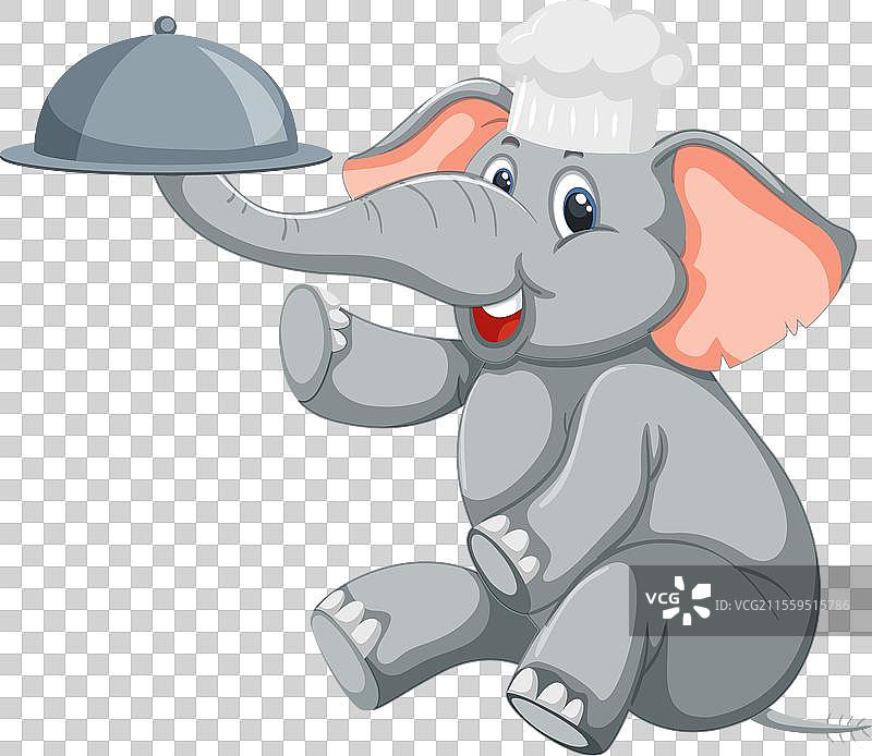 戴着厨师帽的卡通大象手持菜肴图片素材