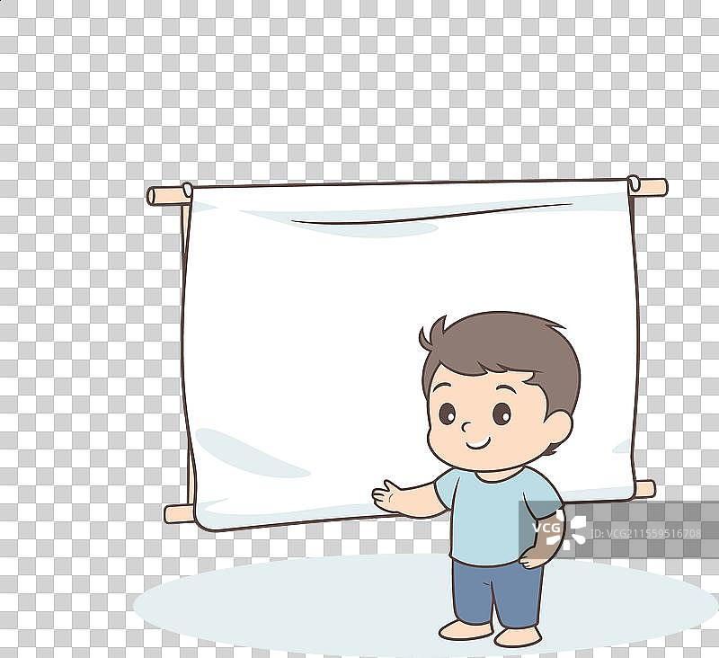 小男孩展示空白横幅图片素材