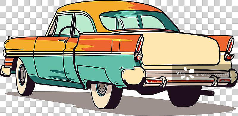 复古汽车，色彩缤纷的经典设计，孤立在白色背景上图片素材