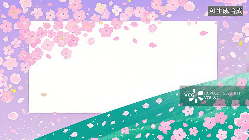 【AI数字艺术】2D卡通环绕-樱吹雪舞 粉雾紫樱花垂耳兔蜡笔手绘柔光艺术装饰画壁纸图片素材