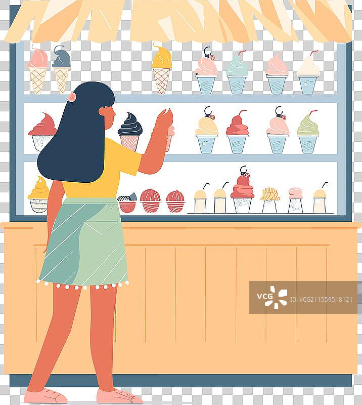 女人在商店柜台选择五颜六色的冰淇淋图片素材