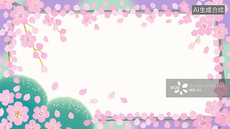 【AI数字艺术】2D卡通环绕-樱吹雪舞 粉雾紫樱花垂耳兔蜡笔手绘柔光艺术装饰画壁纸图片素材