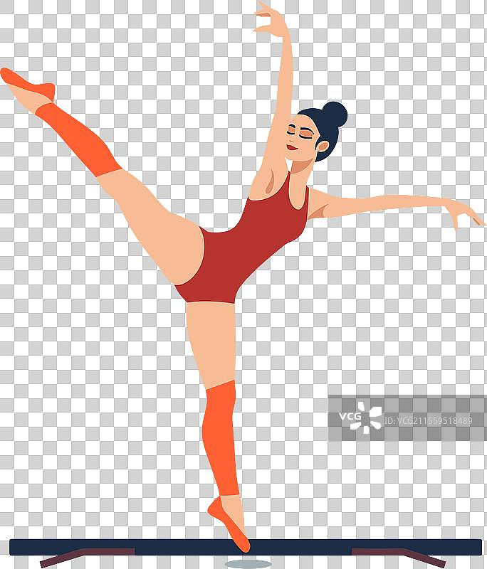 女体操运动员在平衡木上表演动作图片素材