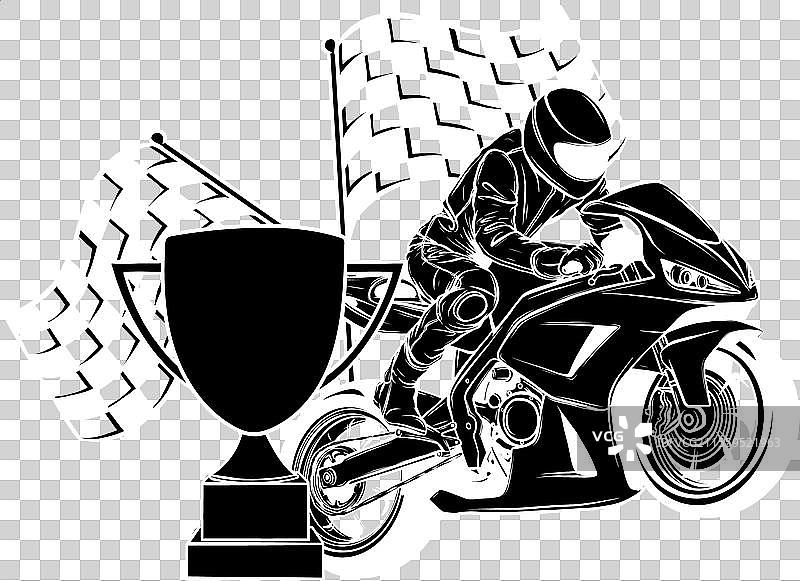 白色线条上的超级摩托车骑手，背景为黑色图片素材