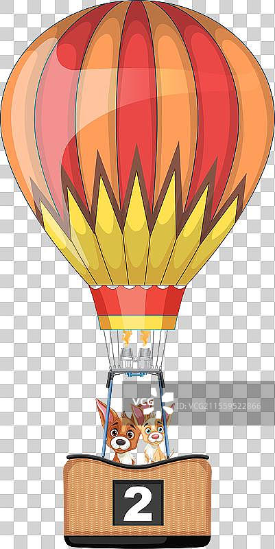 两只狗狗享受风景如画的热气球之旅图片素材