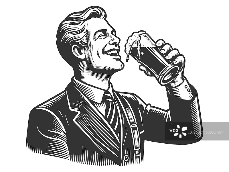 快乐的男人与啤酒的雕刻图片素材