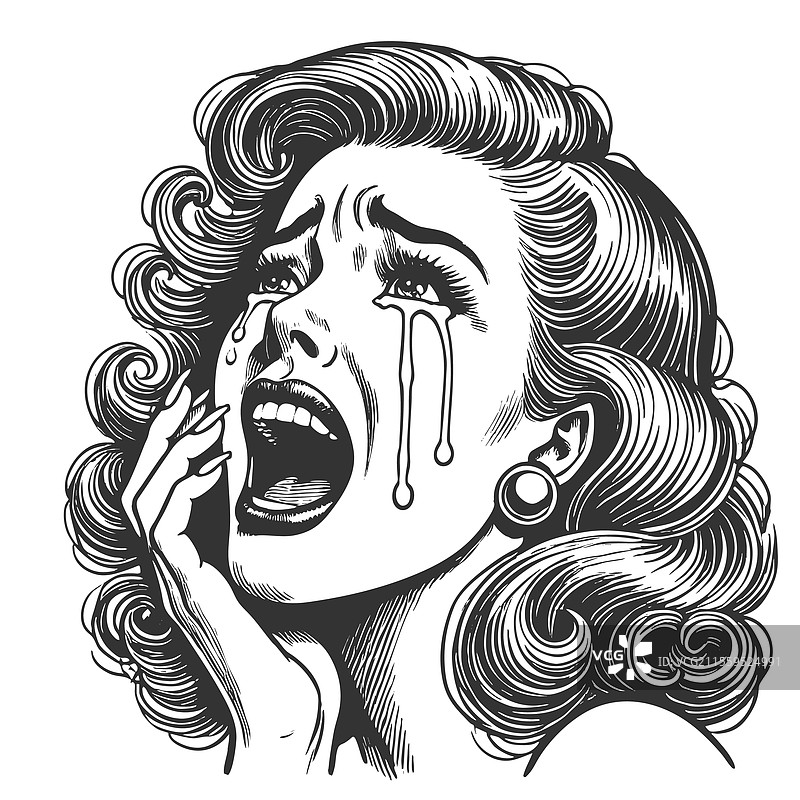 悲伤的女人雕刻画图片素材