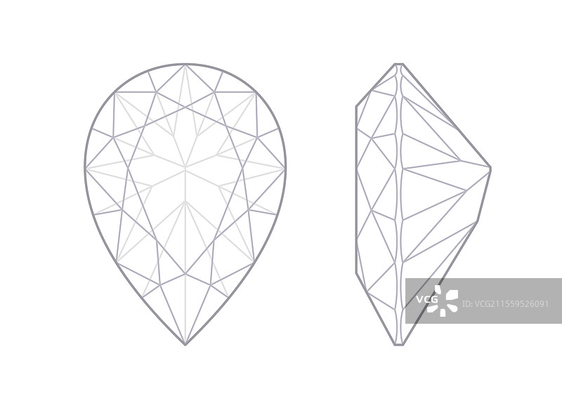 梨形切割宝石的顶部和侧面视图图片素材