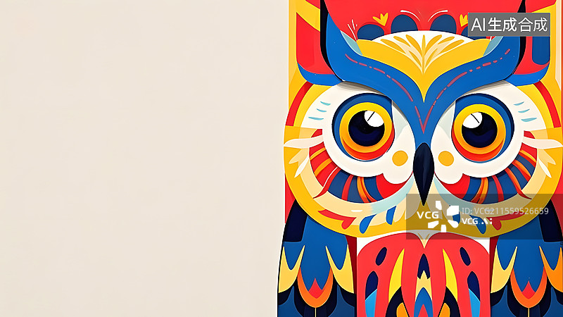 【AI数字艺术】2D卡通猫头鹰趣味绘本插画居右图片素材