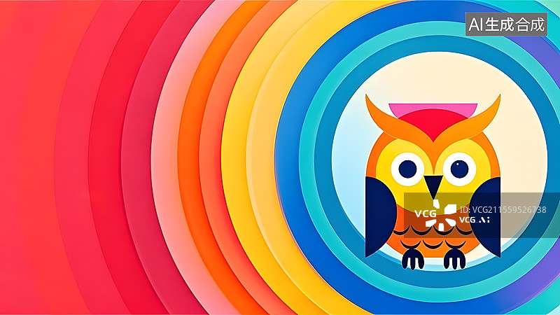 【AI数字艺术】2D卡通猫头鹰趣味绘本插画居右图片素材