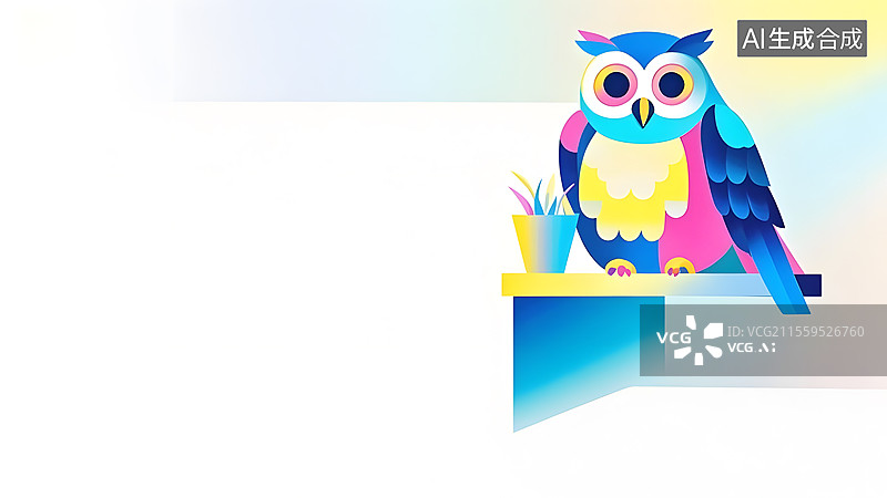 【AI数字艺术】2D卡通猫头鹰趣味绘本插画居右图片素材