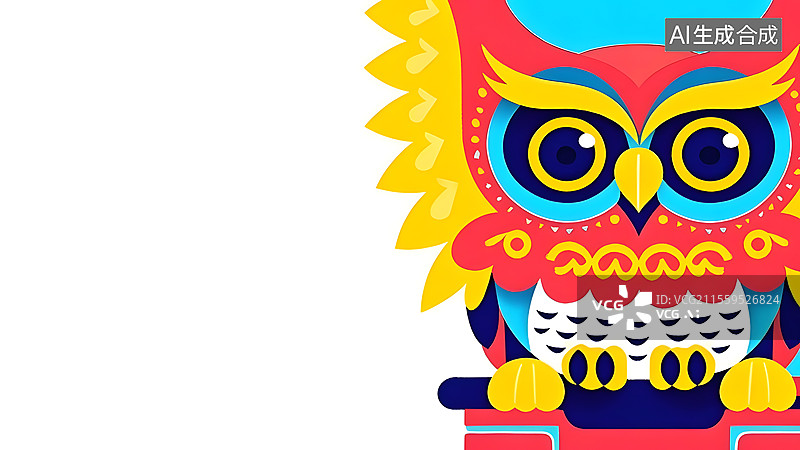 【AI数字艺术】2D卡通猫头鹰趣味绘本插画居右图片素材