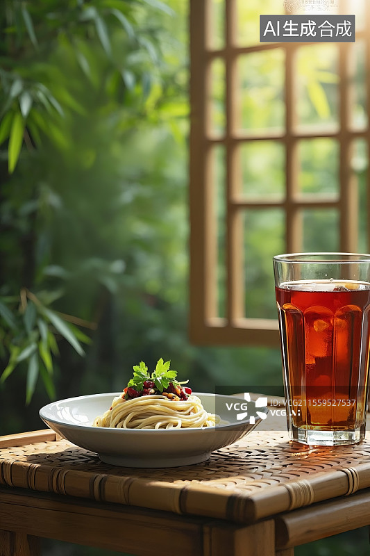 【AI数字艺术】夏至传统美食凉面 冰镇酸梅汤 夏天 大暑 小暑 宣传海报 广告背景素材图片素材