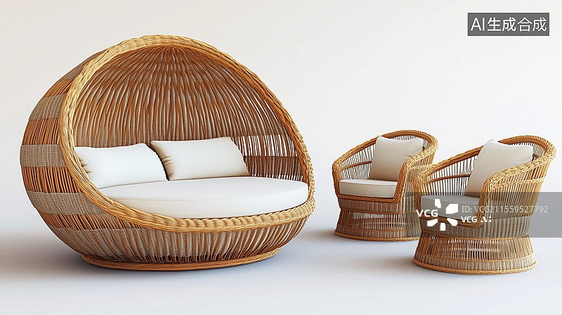 【AI数字艺术】藤编户外休闲家具套装图片素材