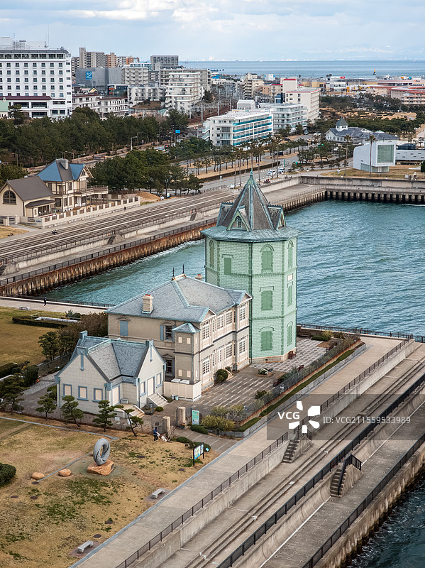 日本神户舞子公园内的孙中山纪念馆鸟瞰图片素材