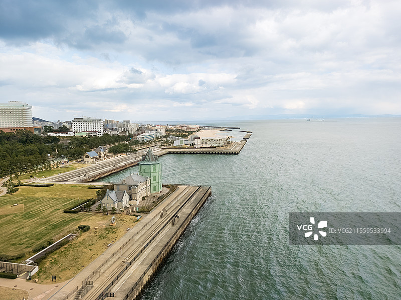 日本神户舞子公园内的孙中山纪念馆鸟瞰图片素材
