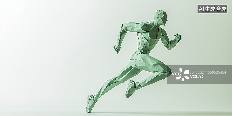 【AI数字艺术】奔跑的肌肉发达男性运动员3D立体折纸模型图片素材