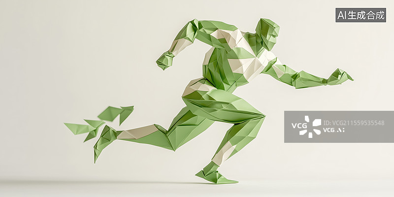 【AI数字艺术】奔跑的肌肉发达男性运动员3D立体折纸模型图片素材