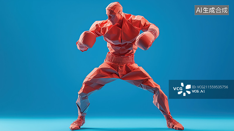 【AI数字艺术】肌肉健壮的男性拳击运动员3D立体折纸模型图片素材