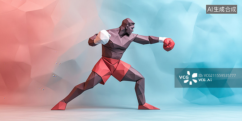 【AI数字艺术】肌肉健壮的男性拳击运动员3D立体折纸模型图片素材