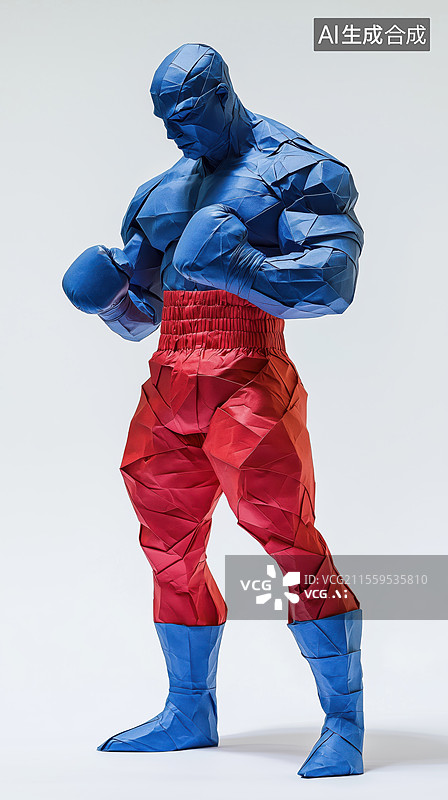【AI数字艺术】肌肉健壮的男性拳击运动员3D立体折纸模型图片素材
