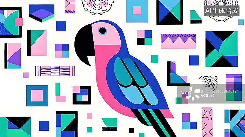 【AI数字艺术】2D卡通鹦鹉扁平化趣味绘本插画图片素材