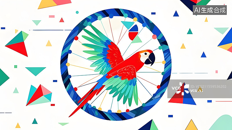 【AI数字艺术】2D卡通鹦鹉扁平化趣味绘本插画图片素材