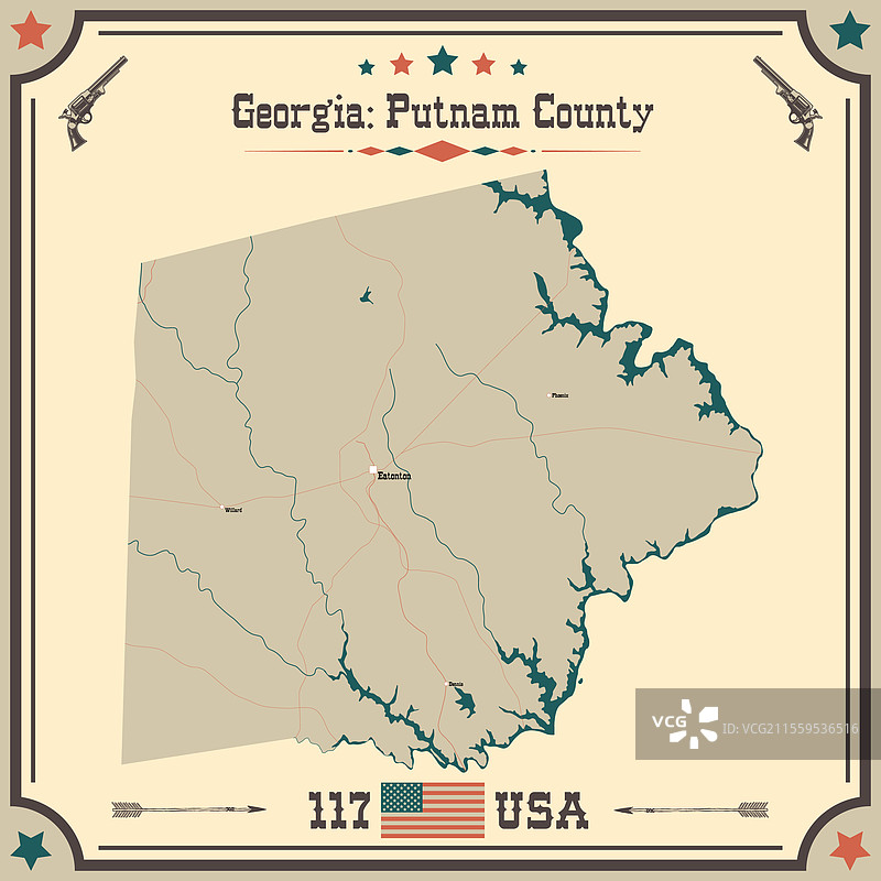 乔治亚州普特南县的复古地图图片素材