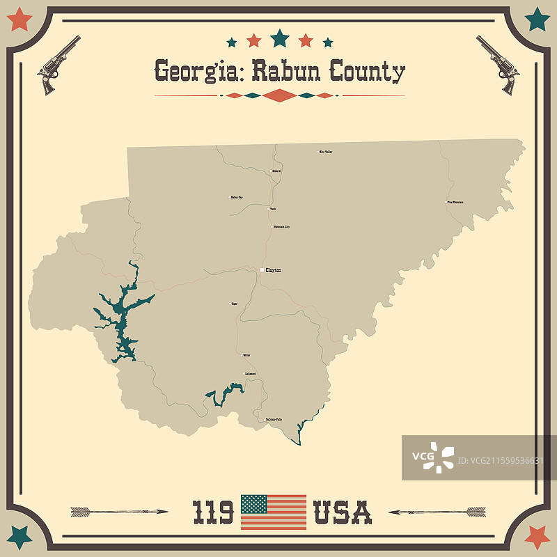乔治亚州拉本县的复古地图图片素材