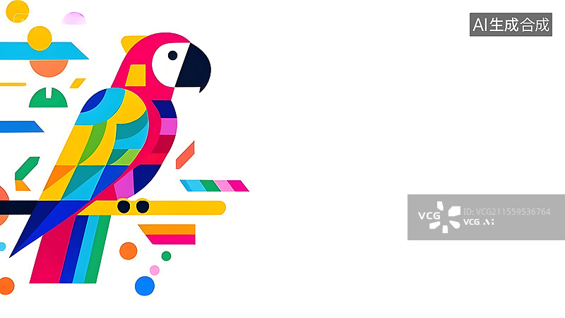 【AI数字艺术】2D卡通鹦鹉扁平化趣味绘本插画居左图片素材