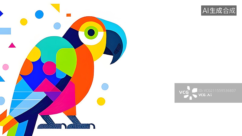 【AI数字艺术】2D卡通鹦鹉扁平化趣味绘本插画居左图片素材