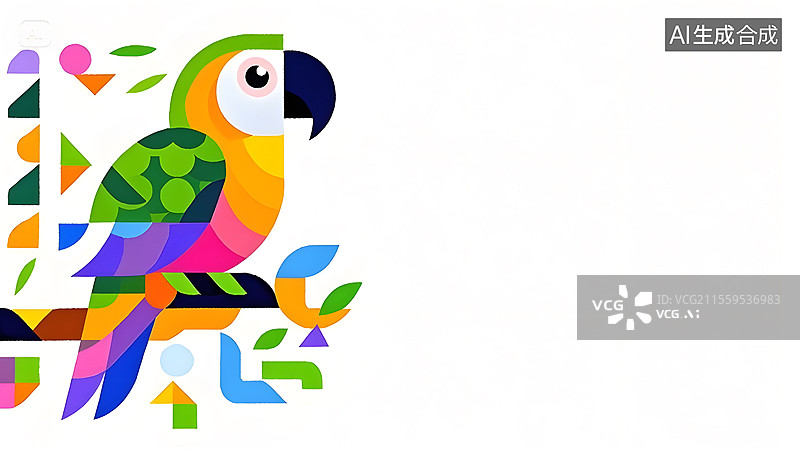 【AI数字艺术】2D卡通鹦鹉扁平化趣味绘本插画居左图片素材