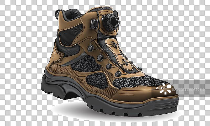 逼真的黑棕色登山鞋，安全橡胶材质图片素材