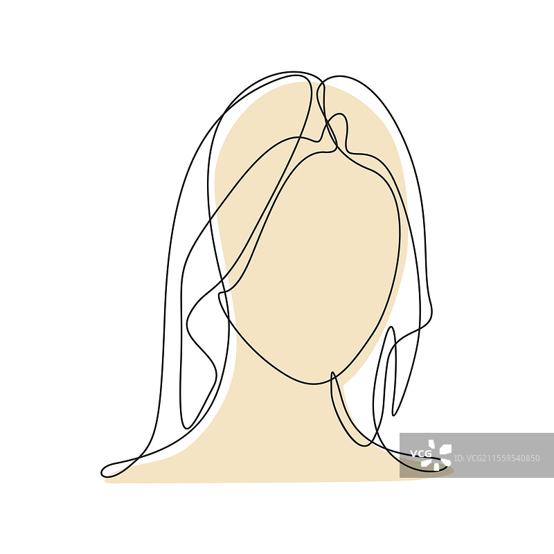 优雅的线条艺术女性肖像，长发飘逸图片素材