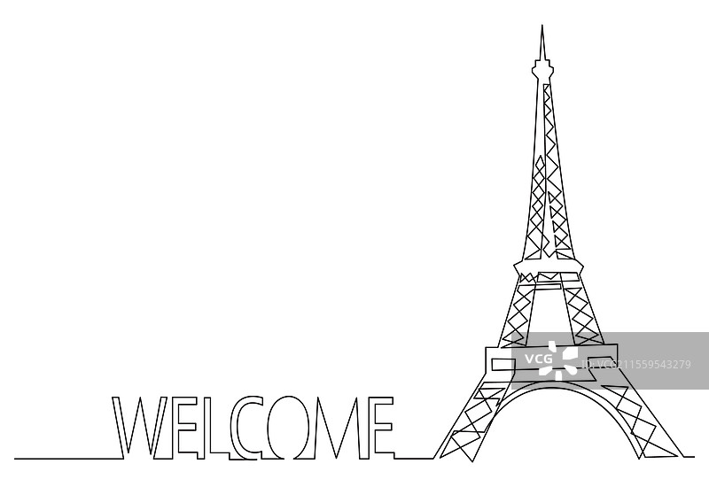 埃菲尔铁塔的线条艺术与文字图片素材