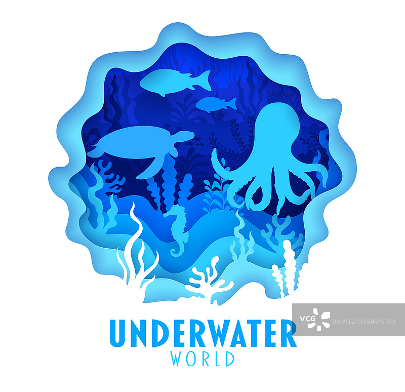 海洋水下景观剪纸横幅图片素材