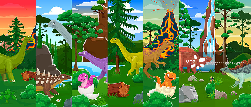 卡通史前恐龙角色拼贴画图片素材