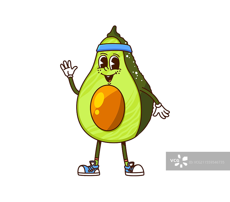 卡通风格的时髦成熟鳄梨蔬菜与健身主题图片素材