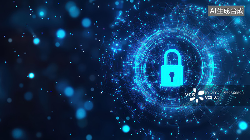 【AI数字艺术】蓝色网络安全大数据科技概念背景图片素材