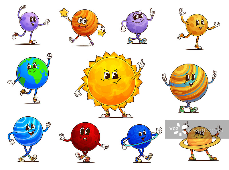 太空行星角色的酷炫太阳系图片素材