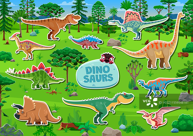 史前恐龙卡通角色贴纸图片素材