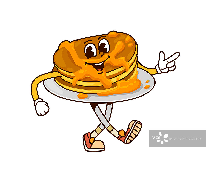 复古卡通角色的时髦早餐煎饼图片素材