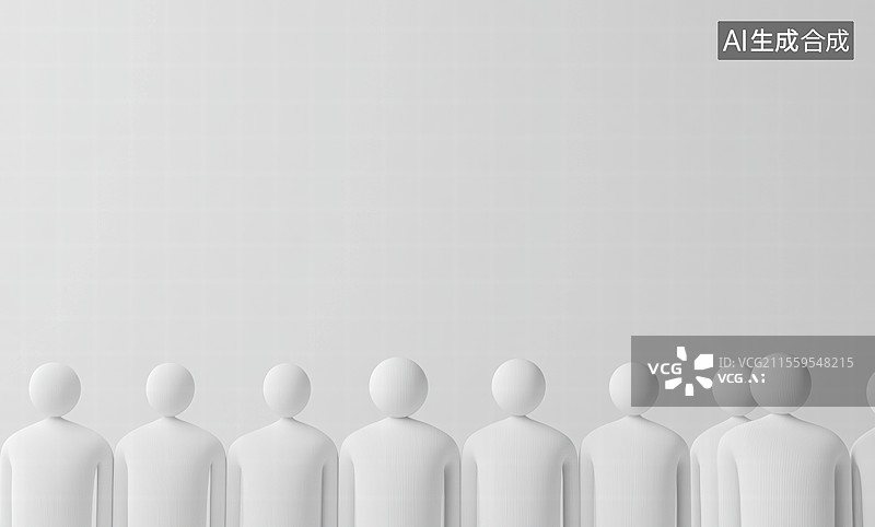 【AI数字艺术】一排白色的3D小人模型，它们整齐地排列成一条直线。每个小人都面向前方，背景是纯白色图片素材