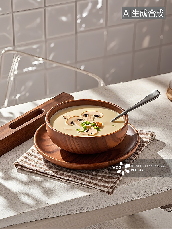 【AI数字艺术】奶油蘑菇汤美食特写图片素材