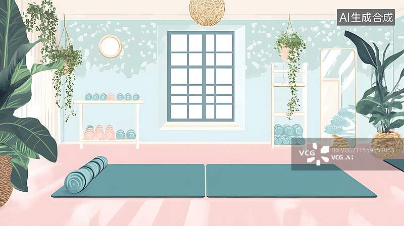 【AI数字艺术】AIGC：普拉提瑜伽馆工作室，插图插画图片素材