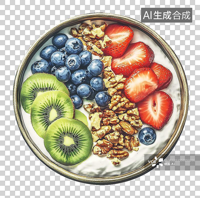 【AI数字艺术】水果酸奶碗，坚果，健康食物，轻食图片素材