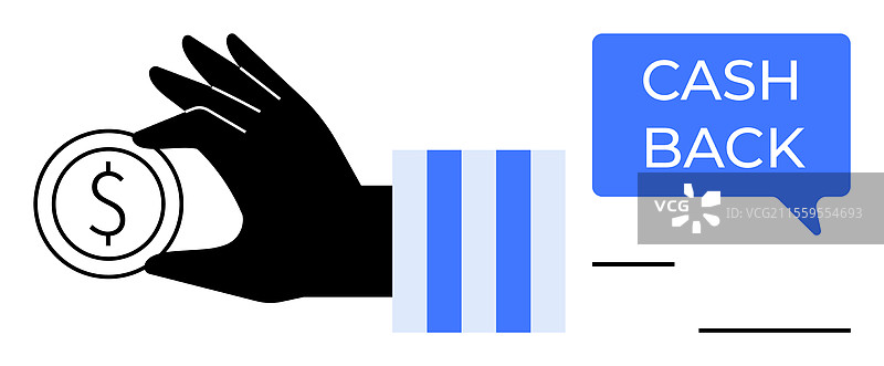 黑手握着硬币，蓝白相间的袖子图片素材