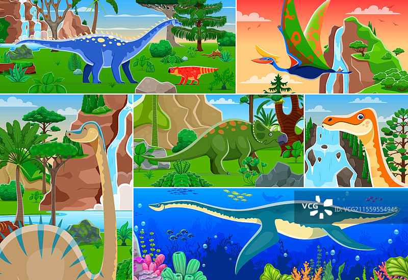 史前恐龙爬行动物角色拼贴画图片素材